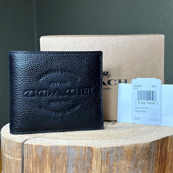 Coach Other - *NWT* COACH Black Natural Leather Double Bill Wallet